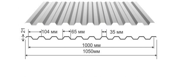 Профнастил оцинкованный С-21 1050x2500 купить недорого в Балашихе