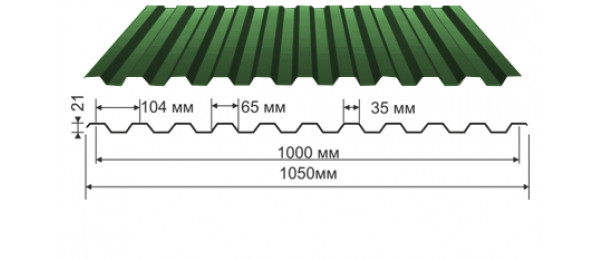 Профнастил зеленый оцинкованный  RAL 6005 С-21 купить недорого в Балашихе